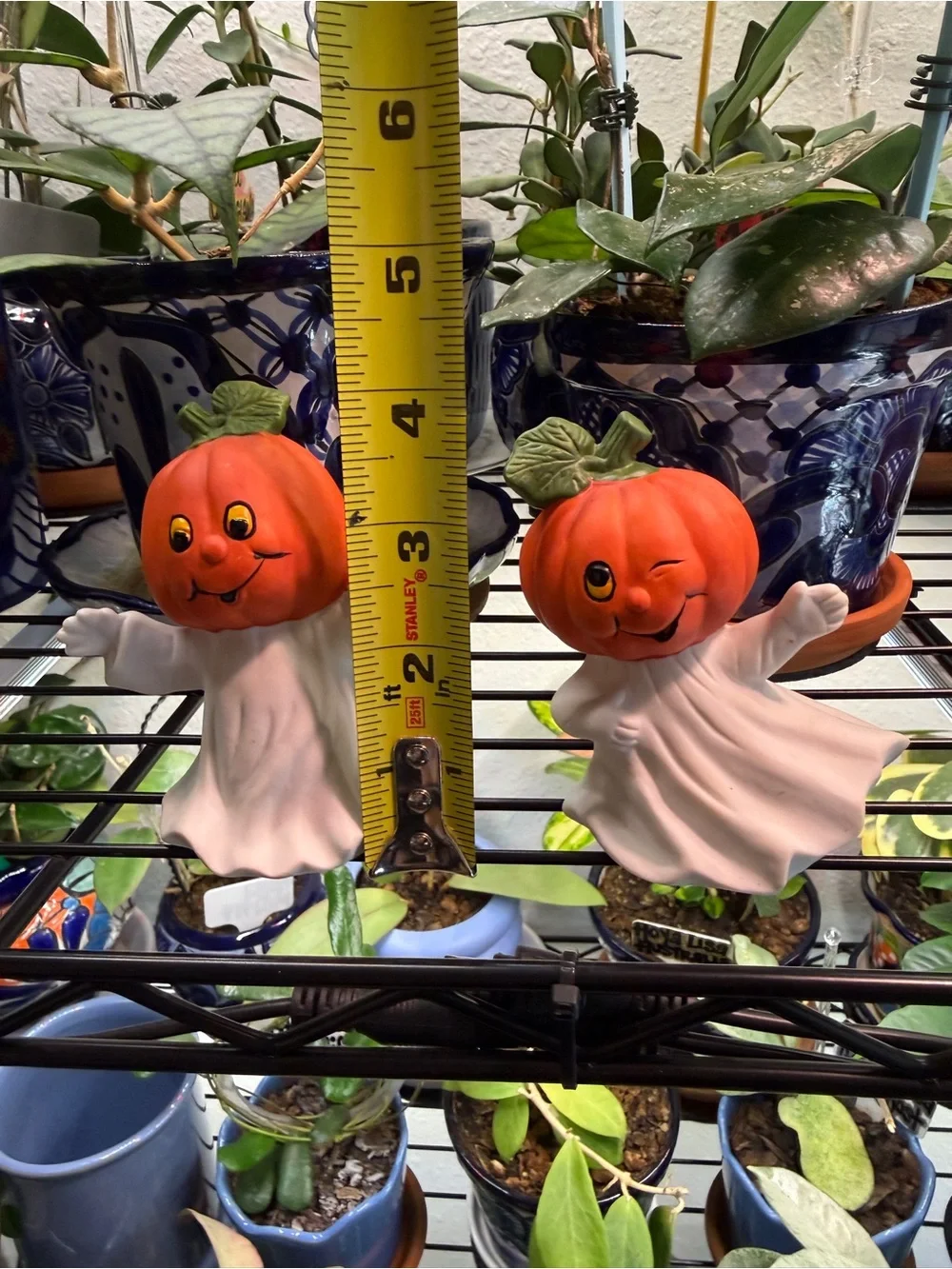 Vintage 1980s Ceramic Pumpkin Head Ghosts - Set of 2 Halloween Figurines